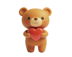 Obraz premium A charming 3D teddy bear with blush marks embraces a bright red heart against a transparent backdrop.