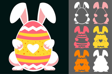Easter Bunny with Egg Papercut Vector Set – Cute Laser Cut SVG Design for Cricut, Silhouette, DIY Crafts and Holiday Decorations