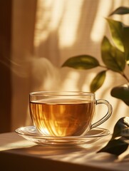 A warm cup of tea with gentle steam rising.