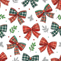 Festive Red Green Plaid Bows Seamless Pattern Design art gift decor style print merry     