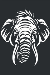 Obraz premium Stylized black and white illustration of an elephant head with intricate patterns.