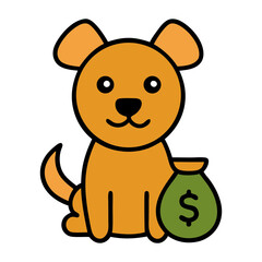 Charming Dog Holding Coin. Vector Illustration for Savings and Finance Concepts.