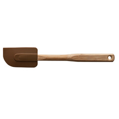 A brown spatula with a wooden handle, designed for cooking and baking purposes.