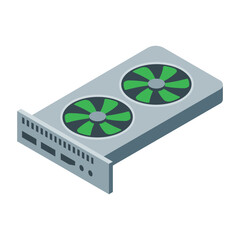 Dual Fan Graphics Card Isometric Illustration