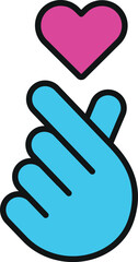 K-POP colorful sign. Sign of Finger Heart with colorful isolated. Finger Heart Sign. Premium K-Pop Heart Hand Led Sign. Hand Heart Gesture Light. Hand Symbol Love lights.	