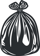 Illustration of a black garbage bag tied at the top, representing waste disposal and sanitation.