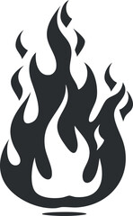 Black flame silhouette icon representing fire and heat, ideal for safety and warning signs.