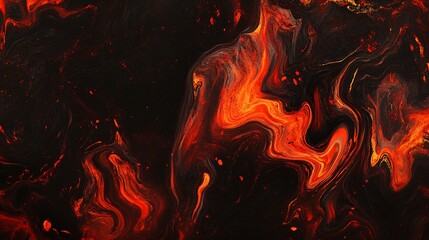 Abstract swirling patterns in vibrant shades of deep red and black creating a dynamic, energetic visual effect with hints of orange, evoking a sense of heat and passion