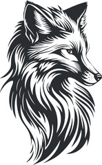 Fototapeta premium Stylized black and white illustration of a wolf head with intricate fur details.