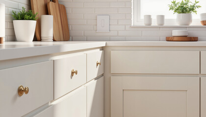 Stylish kitchen cabinets receiving final adjustments, home improvement