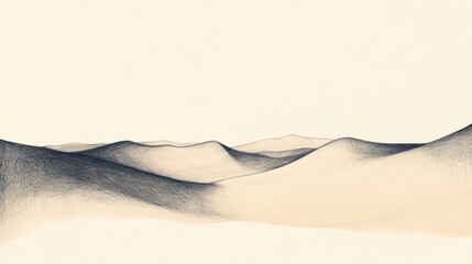 Obraz premium Penciled desert landscape, rolling hills, pale tones
