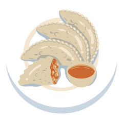 Indonesian Fried Cireng with Chili Sauce Vector Illustration