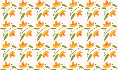 Seamless floral pattern with yellow flowers and green leaves on a cream background