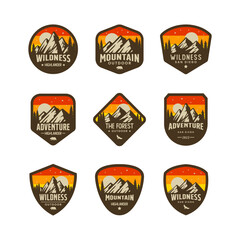 Vintage Outdoor camp and Mountain Logo Badges. Mountain logo vector template collection