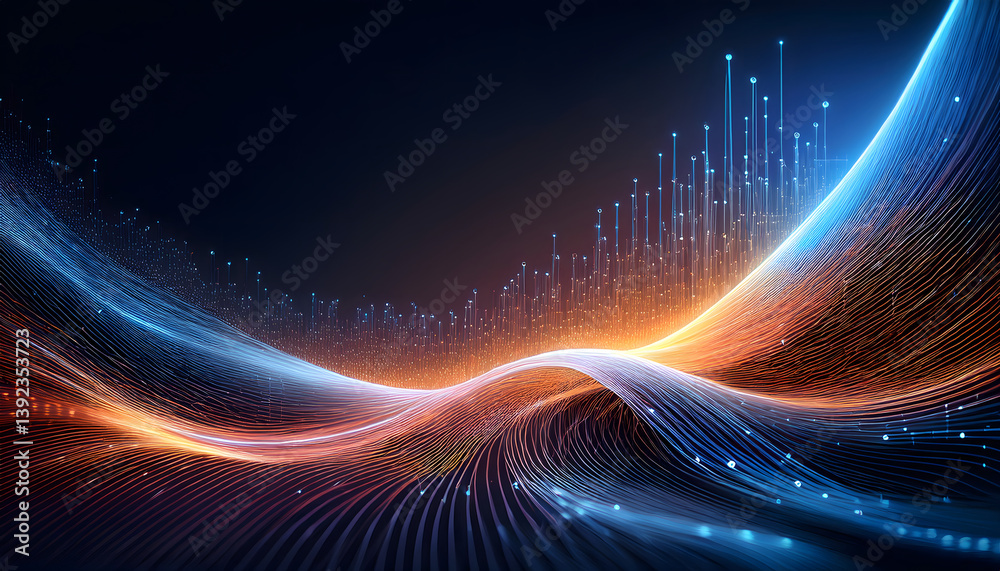 Aufkleber Abstract digital waves with light trails and colorful peaks, creating a dynamic and futuristic visual effect