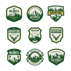 Vintage Outdoor camp and Mountain Logo Badges. Mountain logo vector template collection