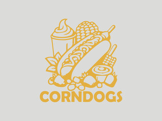 Stylized corn on the cob illustration with detailed kernels and a bold, graphic design. Food and agriculture concept. illustration corn dogs logo vector