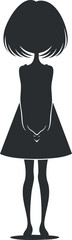 Silhouette of a girl in a dress with a bob hairstyle, standing in a minimalist pose.