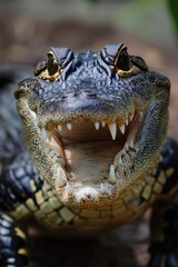 Obraz premium Charming Young Alligator in Florida's Everglades - A Playful Predator with Unique Teeth and Skin for a Nursery Animal Theme
