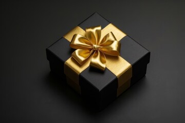 Obraz premium a close up of a black and gold gift box with a gold bow