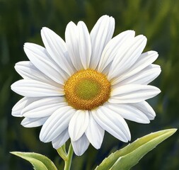 Naklejka premium Closeup of a White Daisy Flower with Yellow Center Against Dark Green Background