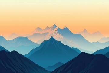 Misty Mountain Ranges at Sunset