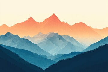 Mountain Range Silhouettes at Sunrise with a Pale Sky