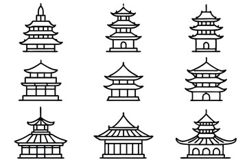 Fototapeta premium Pagoda Line Art Creative Sketch for Cultural Heritage Illustration 