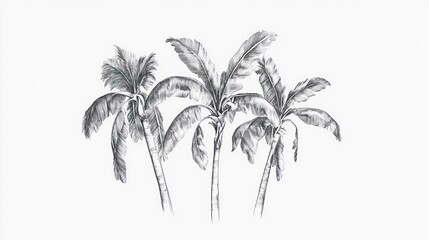 Fototapeta premium Pencil sketch of three palm trees on white background