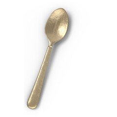 A simple, metallic spoon with a smooth surface, designed for serving or eating food.