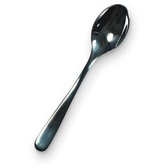 A shiny metal spoon, commonly used for eating or serving food.