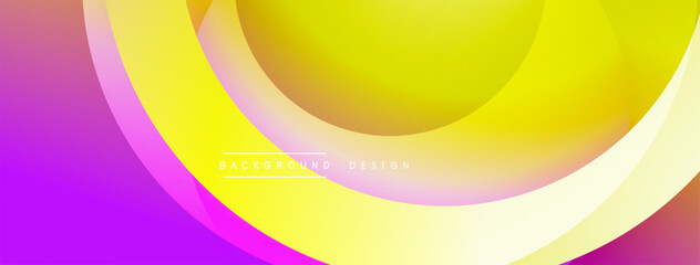 Abstract design. Smooth gradients. Purple, pink, yellow hues. Overlapping circles create dynamic composition. Modern aesthetic. Minimalist style.