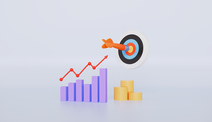 Bar graph, line chart, financial growth, dollars and target, business development concept