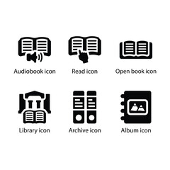Audiobook, Read, Open, Library, Archive, Album, Black Icon Set