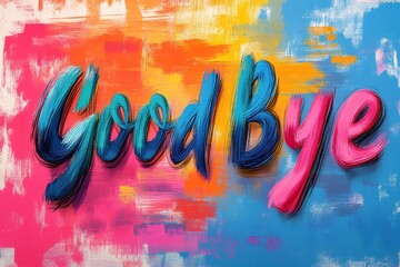 Colorful goodbye message in playful handwritten style on textured background