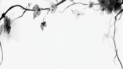 Monochrome floral vine border, elegant design, white background
