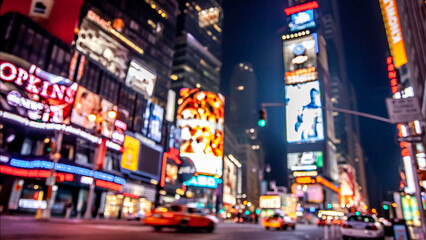 Conceptual image of New York city in the USA showcasing the lights of Times Square at night.