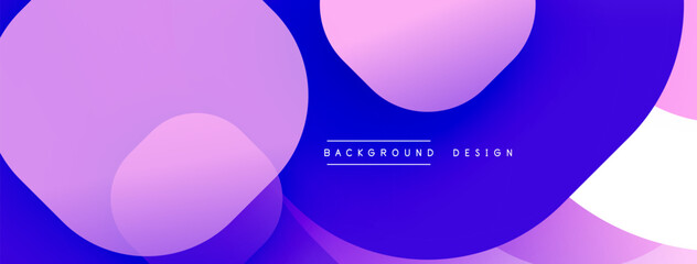 Abstract shapes overlap, creating vibrant purple, blue gradients. Modern design, smooth transitions, minimalist aesthetic. Background suitable for digital projects.