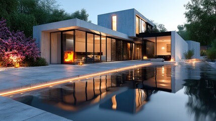 Fototapeta premium Modern Minimalist Architecture,Luxury contemporary mansion with pool