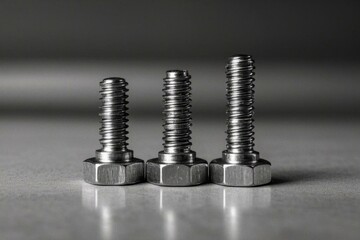 three screws are sitting on a table with a gray background