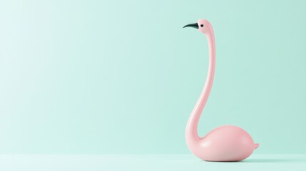 Pink flamingo figurine on mint green background