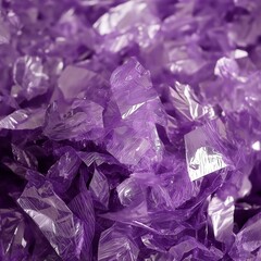 A close-up of shiny, crumpled, purple plastic creates an eye-catching abstract background.