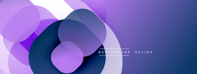 Purple abstract shapes overlap, creating dynamic visual effect. Gradient background adds depth. Modern design for digital projects.