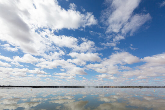 Vivid sky with clouds reflecting in a lake
