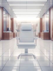 The interior of this modern beauty salon features a sleek treatment bed, minimalistic design elements, and wooden cabinetry to create a relaxing ambiance