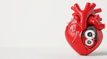 Mechanical Heart with Gears and Tubes in Red Colorful creative work
