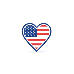Stylized heart shape featuring the American flag, symbolizing love and patriotism, white isolated background.