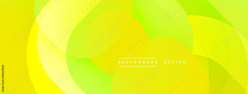 Poster Bright yellow, green abstract shapes overlap. Smooth gradients create dynamic visual effect. Modern design for backgrounds, presentations, websites.