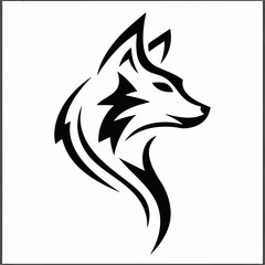 Tribal Wolf Head Design - Black and White Stylized Artwork