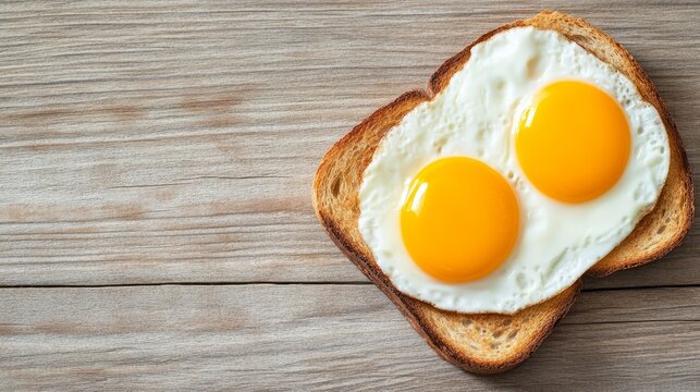 Flat lay of classic breakfast with eggs toast and orange juice on rustic wooden table warm morning vibe 
